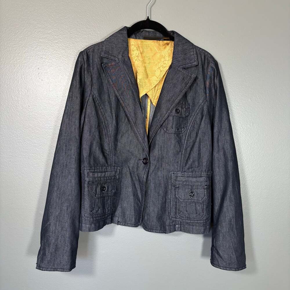 Apostrophe Women's Dark Wash Denim Blazer - Size 12 Petite - Utility Artsy Coat